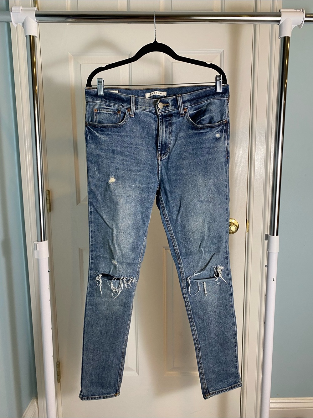 PacSun Men's Ripped Skinny Jeans in Faded Blue